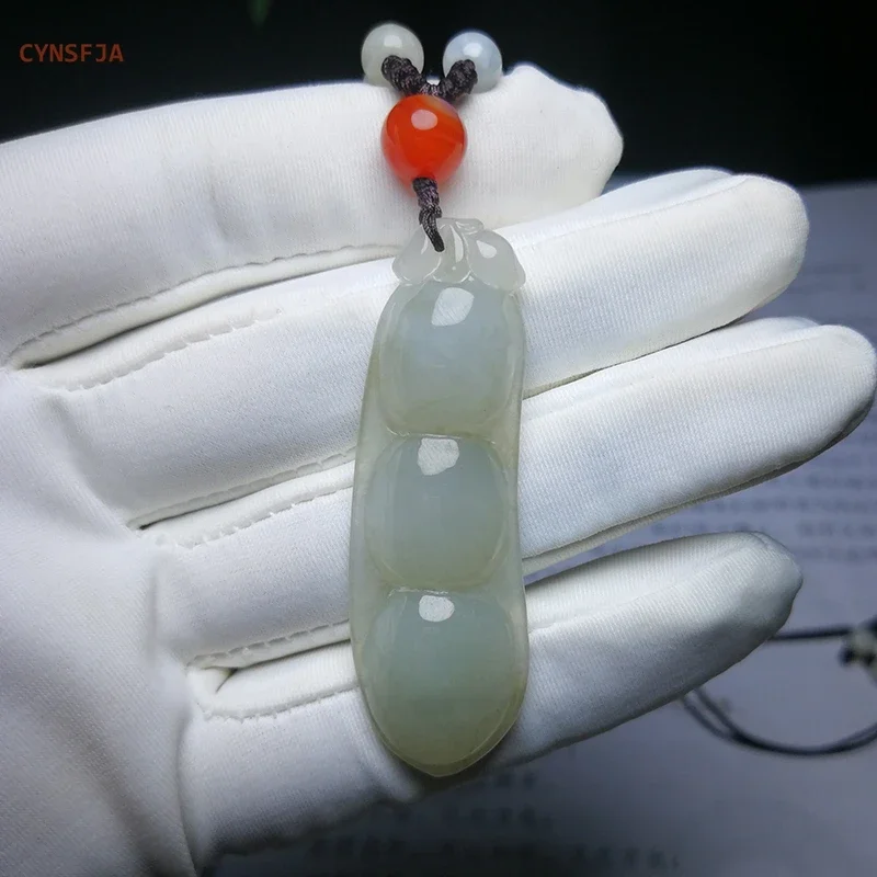 

CYNSFJA New Real Rare Certified Natural Burmese A Emerald Jadeite Lucky Wealthy Bean Jade Pendant Ice Hand-Carved Blessing Gifts