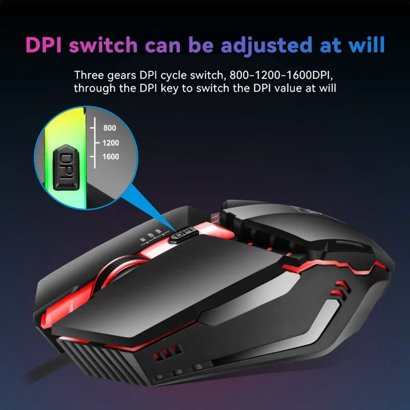 人間工学に基づいた有線ゲーミングマウス,LEDバックライト付き,USB, 1600 dpi,RGB,デスクトップ,ラップトップ,オフィスに適しています