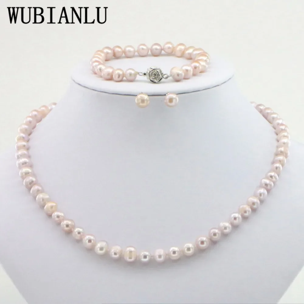 4 Colors 7-8mm Pink Pearl Necklace Bracelet Earring Sets Women Jewelry Making Design Fashion Style Girl Gift Wholesale