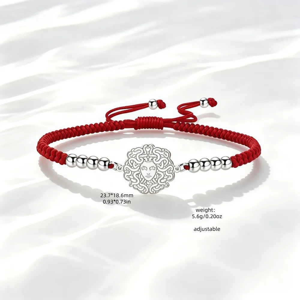 Medusa Head Avatar Handmade Braided Cord Bracelet Vacuum Plated Stainless Steel Beads Adjustable Cross-Border Jewelry