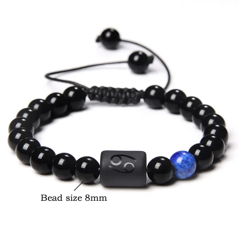 12 Constellation Zodiac Signs Bracelet Black Onyx Beads Cancer Leo Onyx Braided Bracelet for Women Men Couples Jewelry Gift