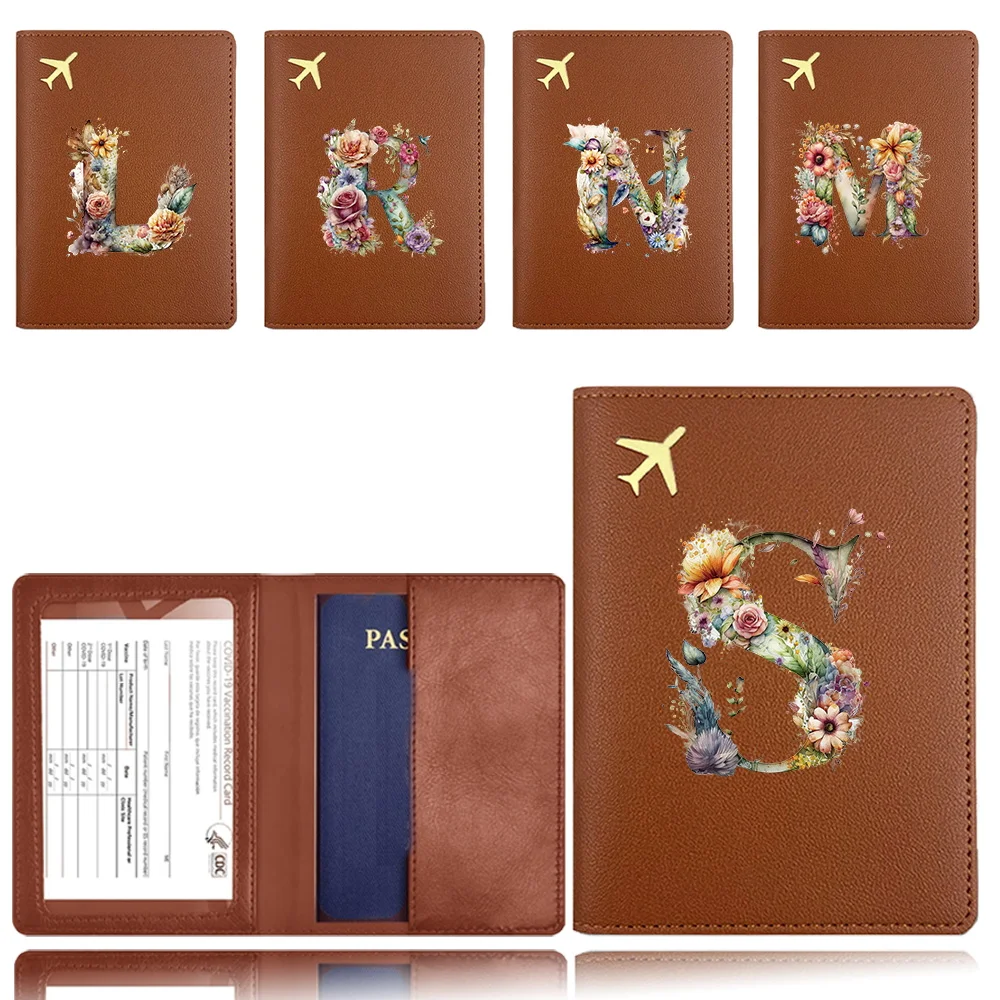 Passport Lid Case PU Passport Oraganization Pocket Container Lightweight Passport Holder Card Chest Travel Floral Letter Pattern