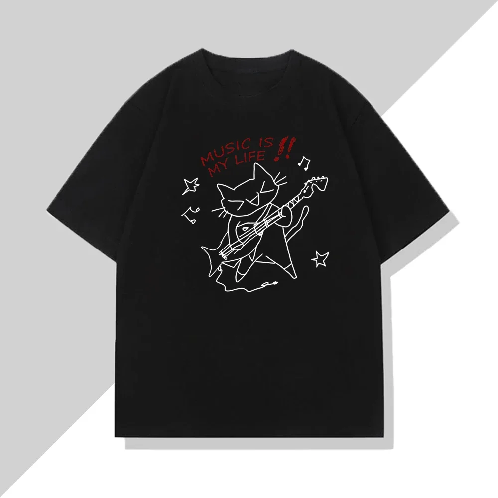 تي شيرت مطبوع عليه موسيقى الروك كات إز ماي لايف للنساء والرجال كاجوال فضفاض روك مضحك برقبة دائرية وأكمام قصيرة للجنسين