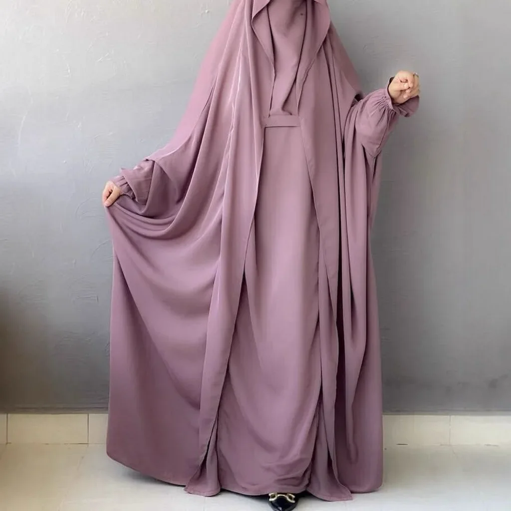 

Muslim Abaya Hooded Smocking Sleeve One-piece Prayer Dress Women Jilbab Islamic Clothing Dubai Saudi Black Robe Turkish Modesty