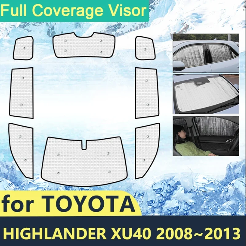 Full Cover Sunshades For Toyota Highlander XU40 2008~2013 Car Sun Protection Windshields Side Window Visor Accessories 2010 2011