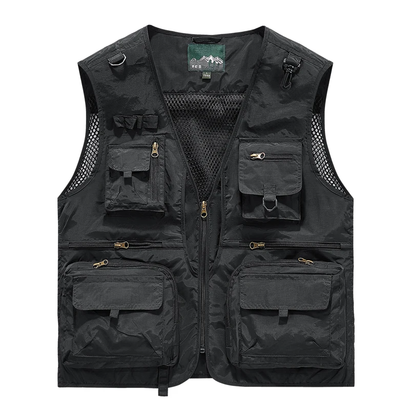 Zomervest voor heren, veelzakken, mesh gevoerd, ademend, mouwloos jack, dun buitenvissen, fotograaf, gereedschapsvest, heren