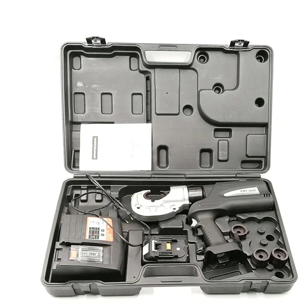 EMT-300C Li-ion Powered Hydraulic Crimper, Portable  Cable Lug Crimping Plier with 11 Sets Dies for Cable Terminal Processing