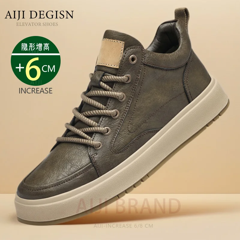 Elevator shoes for man height increase 8cm 6cm luxury brand sneaker genuine leather men\'s hidden heels casual shoe increasing