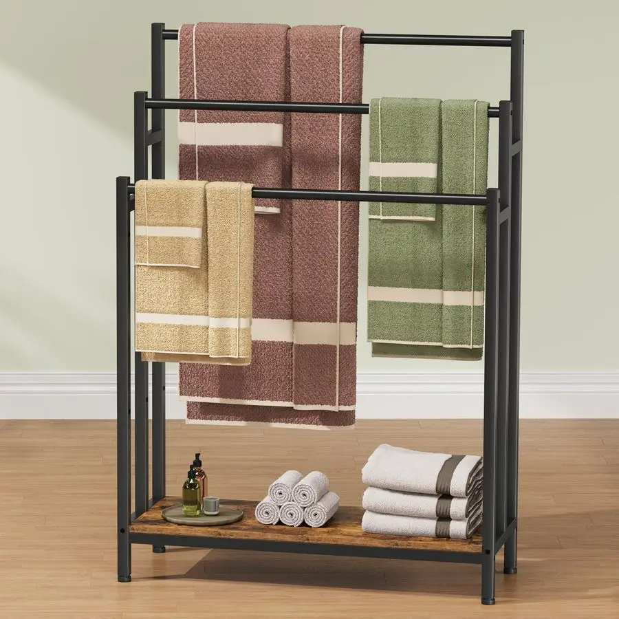 

Extra Large Freestanding Towel Rack Stand for Bathroom, 3 Tier Blanket Ladder Holder, Outdoor Bath Towel Drying Rack with Shelf,