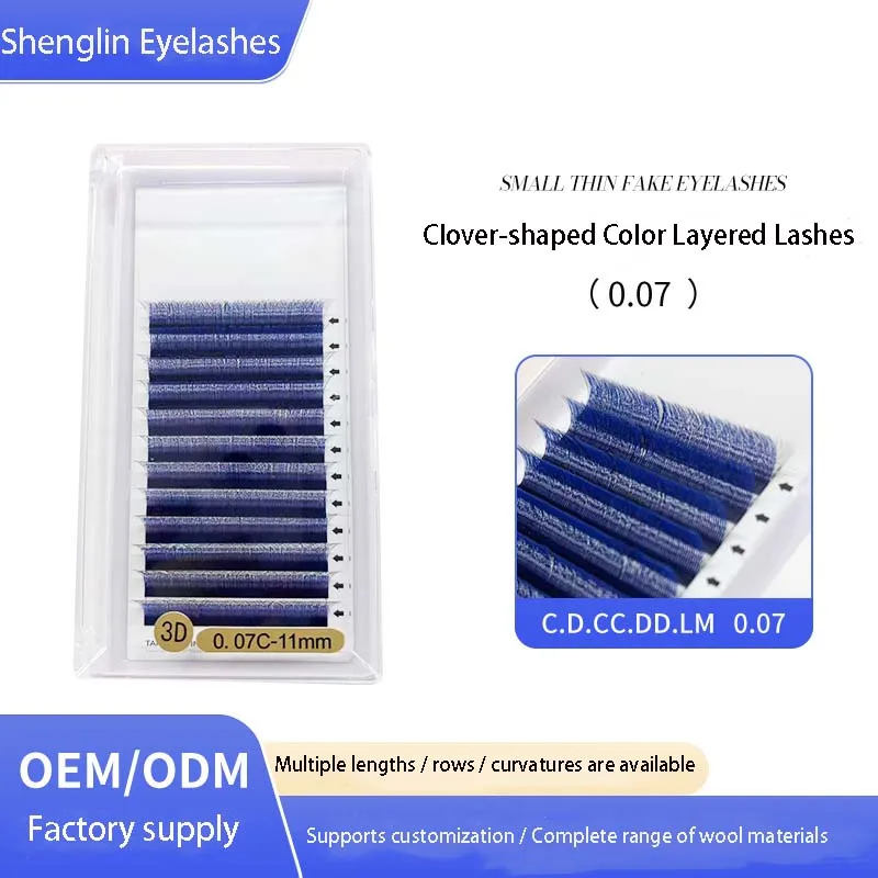 10PCS 5D Camellia YY Clover Eyelash Extensions Multi Layer Flat Lashes Pure Blue