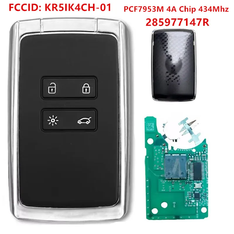 Keyecu KR5IK4CH-01 Smart Keyless key PCF7953M 4A Chip 434Mhz For 2016 2017 2018 2019 Renault Megane 4 Espace 5 Kadjar Talisman