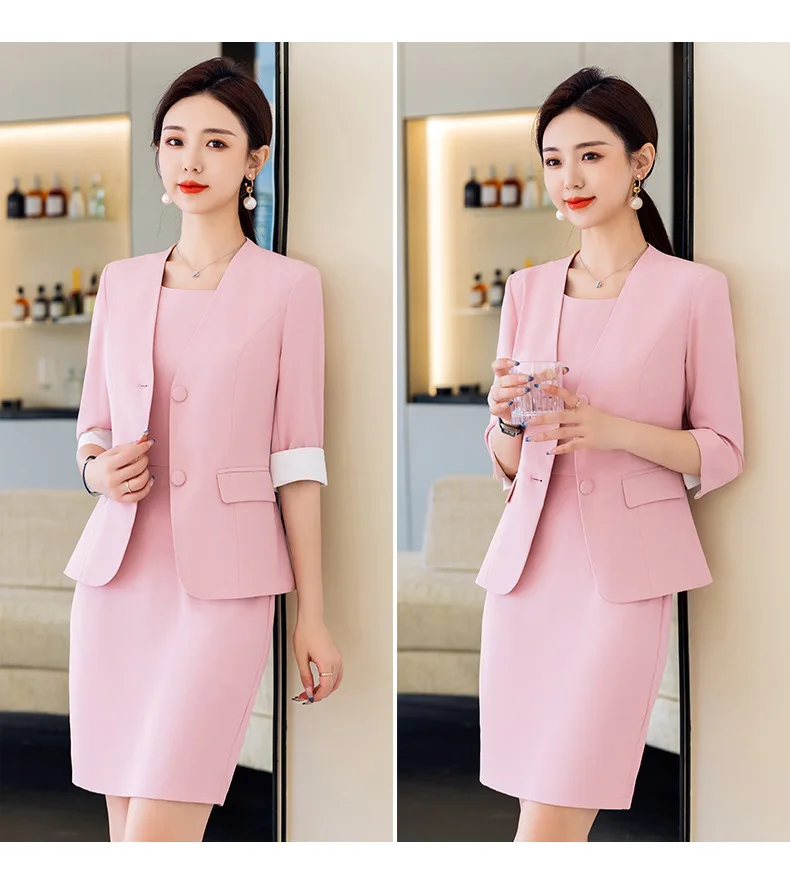 Plus Size 5XL Formal Women Business Suits Spring Summer Dresss Suits with Tops and Dress Business Work Wear Professional Blazers