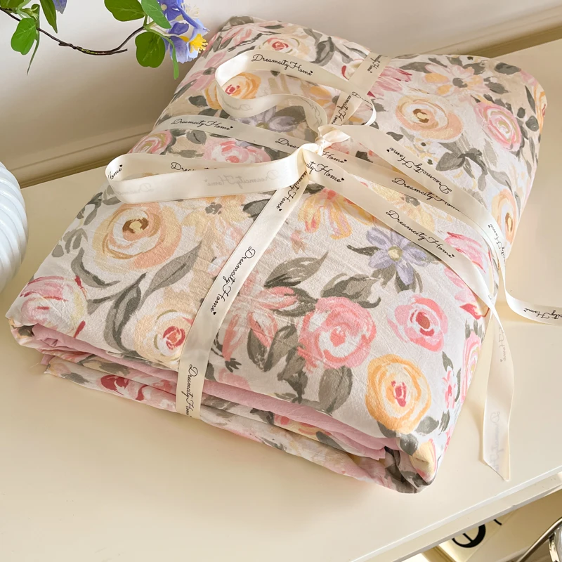 

Постельное белье из чистого хлопка с цветочным принтом, комплект постельного белья из четырех предметов, комплект постельного белья, комплект одеял, односпальная двуспальная пара, пододеяльник в сельском стиле