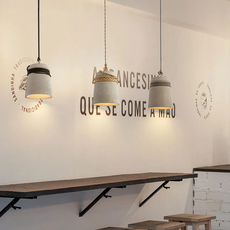 LED Cement Chandelier Hemp Rope Sling Bedroom Restaurant Bar Cafe Island Counter Hanging Light Creative Single Head Pendant Lamp