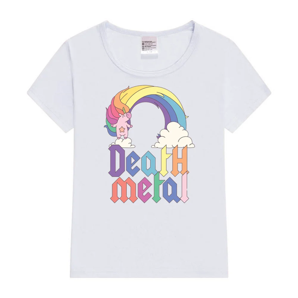 Funny Death Metal Unicorn Cute Rock Music Band Lover Baby T-Shirt Short sleeves Sports fashion short sleeves for ages 3-14