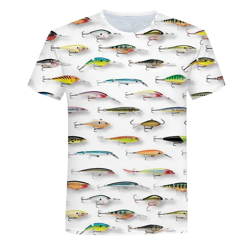 

Men's Wear Many Fishing Gear Fishing Pattern Short Sleeve Printed Men's T-shirt