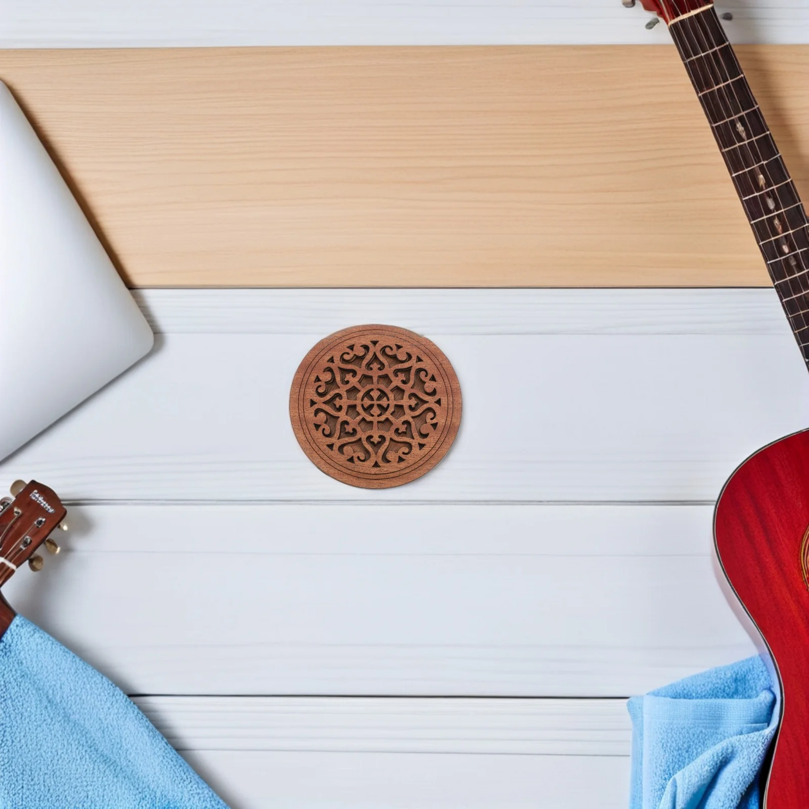 

2Pcs Guitar Soundhole Cover Wood for Acoustic Electric Guitar Feedback Reducer Noise Mute Damper 41 Inch Dark Brown