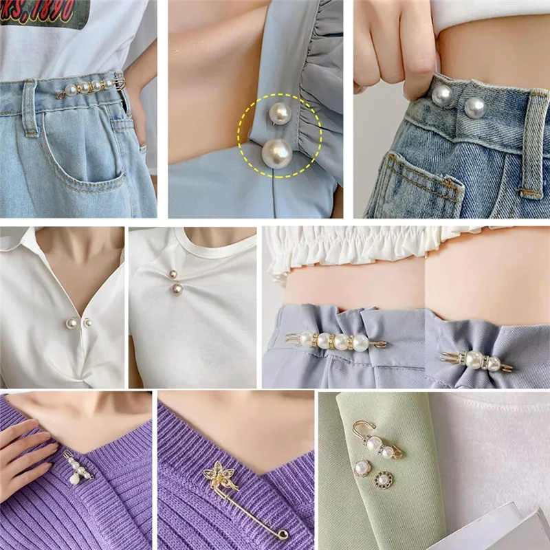 ABFS 70PCS Pearl Brooch,Pant Waist Tightener Safety Pin Double Faux Pearl Brooches For Women Girls Fashion Cover Up Buttons
