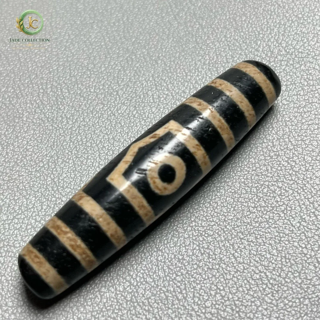 Unique Tibetan Old Agate Dzi 3 Eyes Bead Pendant 55mm T0617
