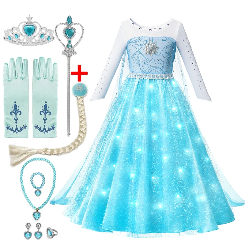 

LED Light Girls Elsa Anna Dress Snow Queen Dress for Kids Cosplay Costumes Party Prom Gown Robe Play Clothes Princess Dresses