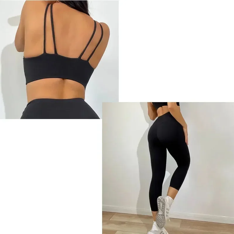 Venda quente conjunto de fitness feminino suspender yoga colete super elástico tecido nu apertado sutiã esportivo