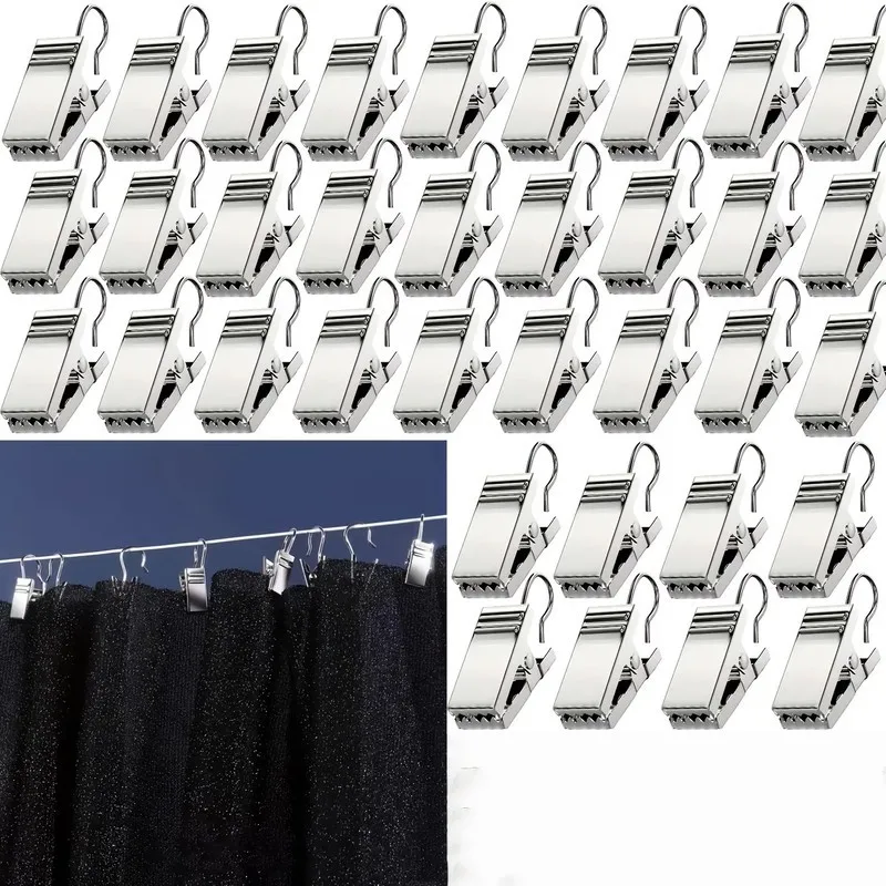 18 pcs Silver Metal Drapery Pins for Balcony Door Drapery, Strong Secure Grip, Silver Open-End Design