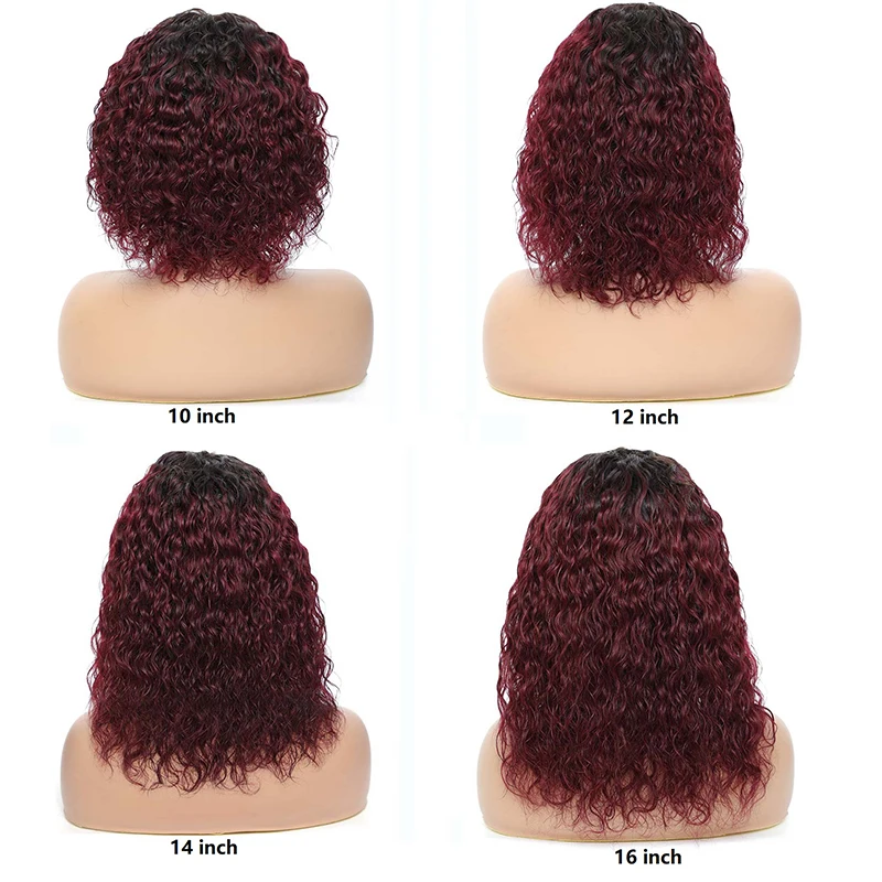 Ombre Red Kinky Curly Human Hair Wig Short Bob Brazilian Hair Wig For Black Women IJOY Full Machine Made Wigs Non-Remy Hair