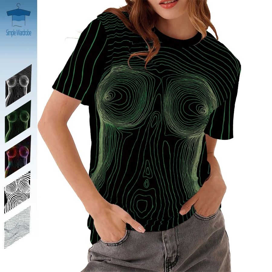 Abstract Body Sexy O-neck Female Y2K Tops Fashion Funny 3D Printing Streetwear Upcycle Clothes Graphic Oversized T Shirts