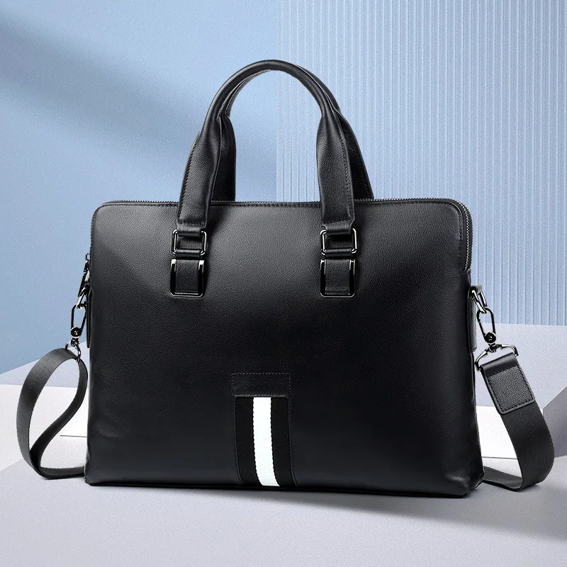 

New Business Briefcase Commuter Trendy Casual Messenger Luxury Top Portfolio Laptop Handbag Brief Genuine Leather Men Bag