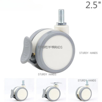 2pcs 2.5-inch PU wheels white medical silent wheels M10x20 screws hospital carts furniture flower racks cart wheels