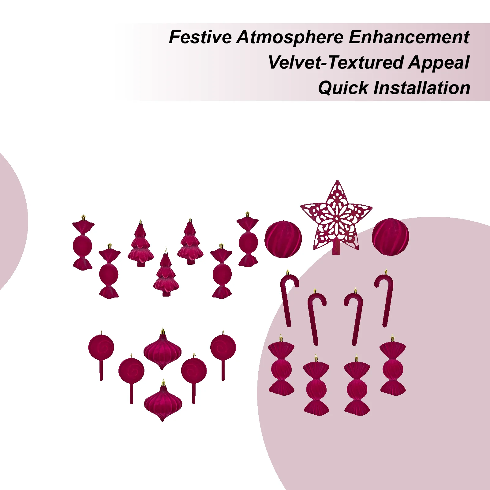 

Рождественские украшения, бархатные, 24 шт., флокированные праздничные украшения, подвесные рождественские украшения для вечеринок в помещении и на открытом воздухе