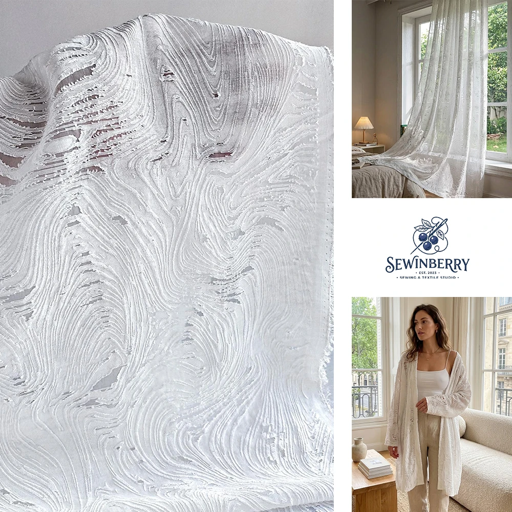 Modern White Cutwork Mesh Nylon Fabric Water Ripple Textured Sheer for DIY Dress Sewing Fat Quarter Patchwork 50x135cm