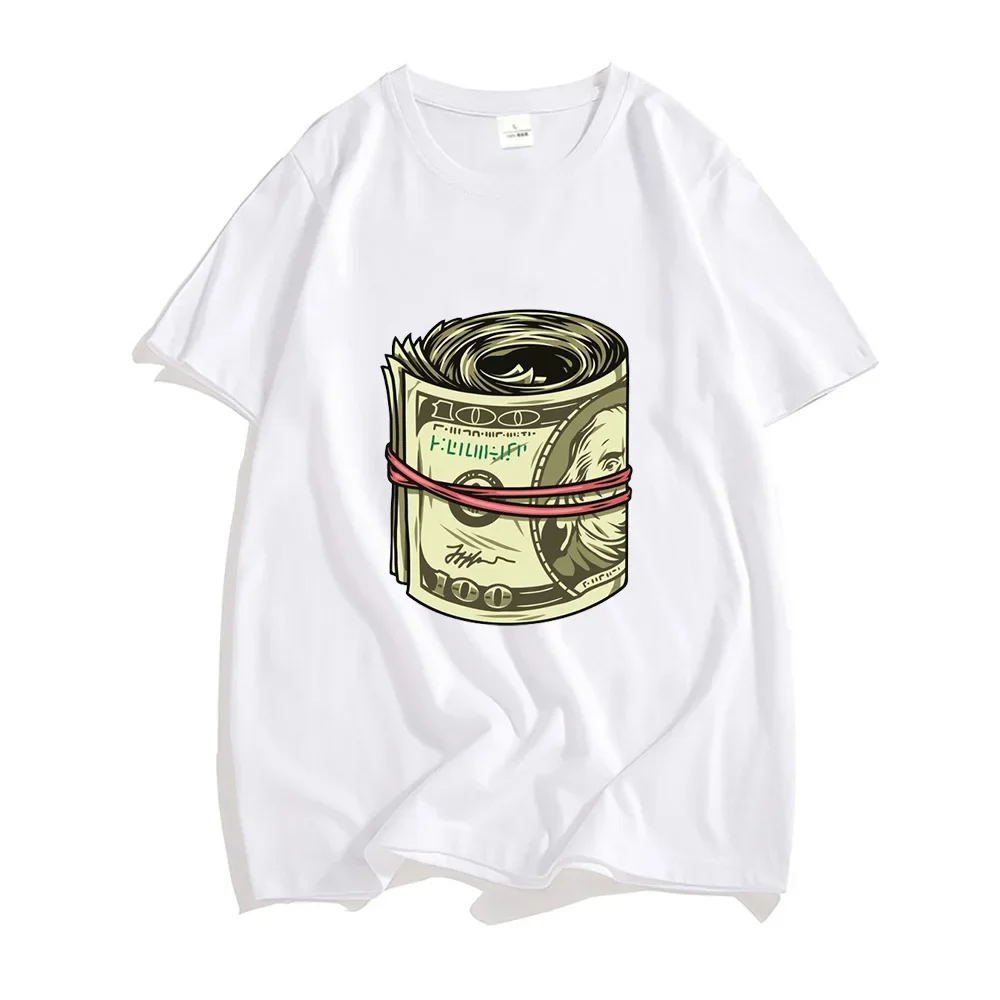 Money Roll 100 Hundred Dollar Bill Tee-shirt 100% Cotton Tshirts Short Sleeve Mens Be A Rich Man T-shirt Soft O-neck Male Shirts