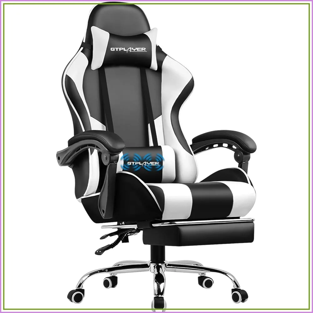 Cadeira Gamer com Apoio para os Pés, Suporte Lombar, Altura Ajustável, 360° °   Swivel, Branco Pérola