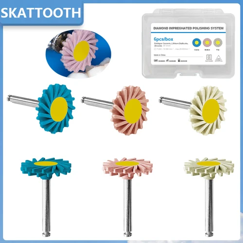 Imagen 1 del producto Kit de Discos de pulido de resina compuesta Dental, sistema de pulido de 3 etapas impregnado con diamante, rueda pulidora de goma, herramientas flexibles en espiral