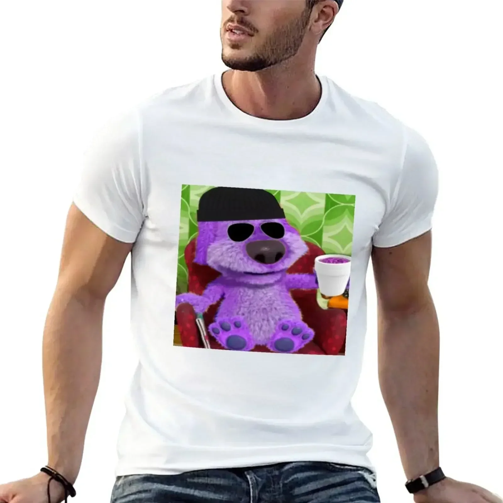 Summer Top Anime Men's Clothing New Purple Talking Ben Drinks Lean Update T-Shirt  Harajuku  Oversized T Shirt