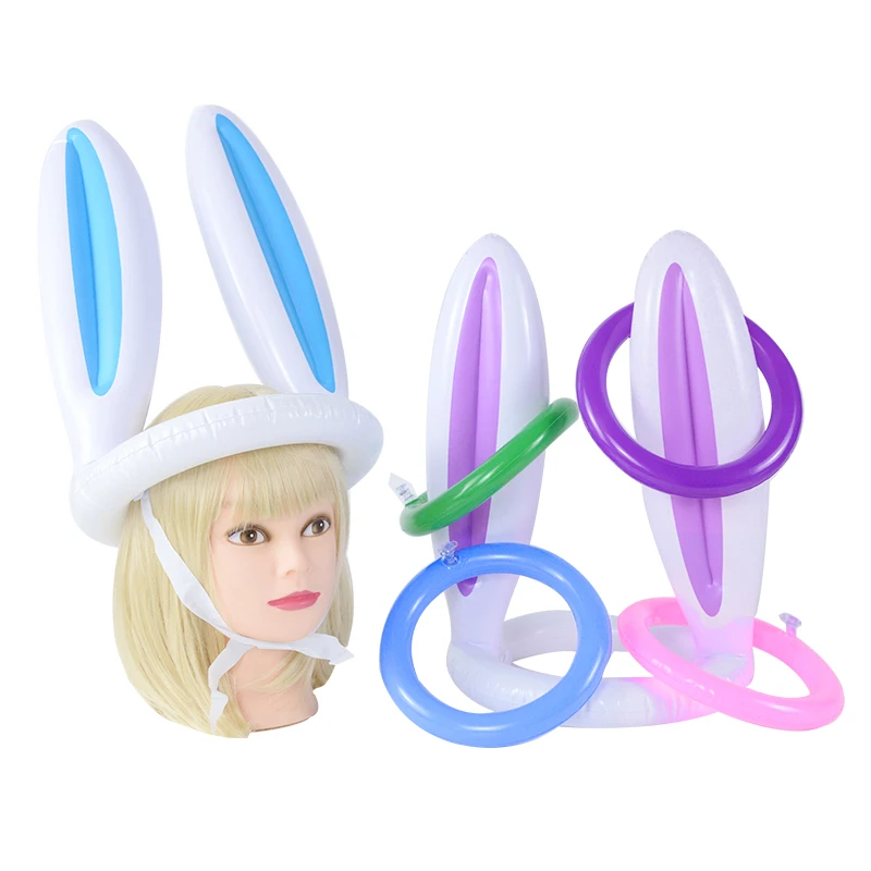 

Easter Party Game Inflatable Rabbit Ear Hat Ring Toss 2024 Easter Decoration Kids Bunny Ear Shape Spring Outdoor Inflated Toy