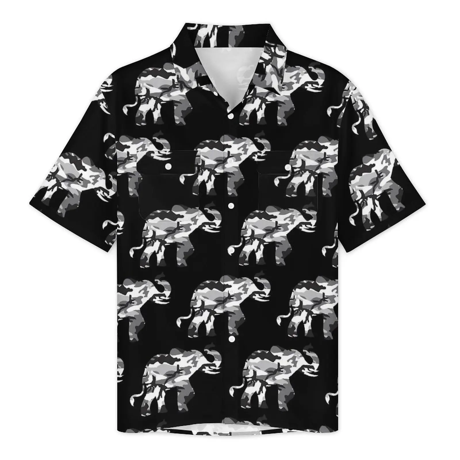 Hawaiian Shirt Vacation Cute Elephant Blouses Grey Camouflage Elegant Casual Shirts Men Short Sleeve Streetwear Oversize Clothes