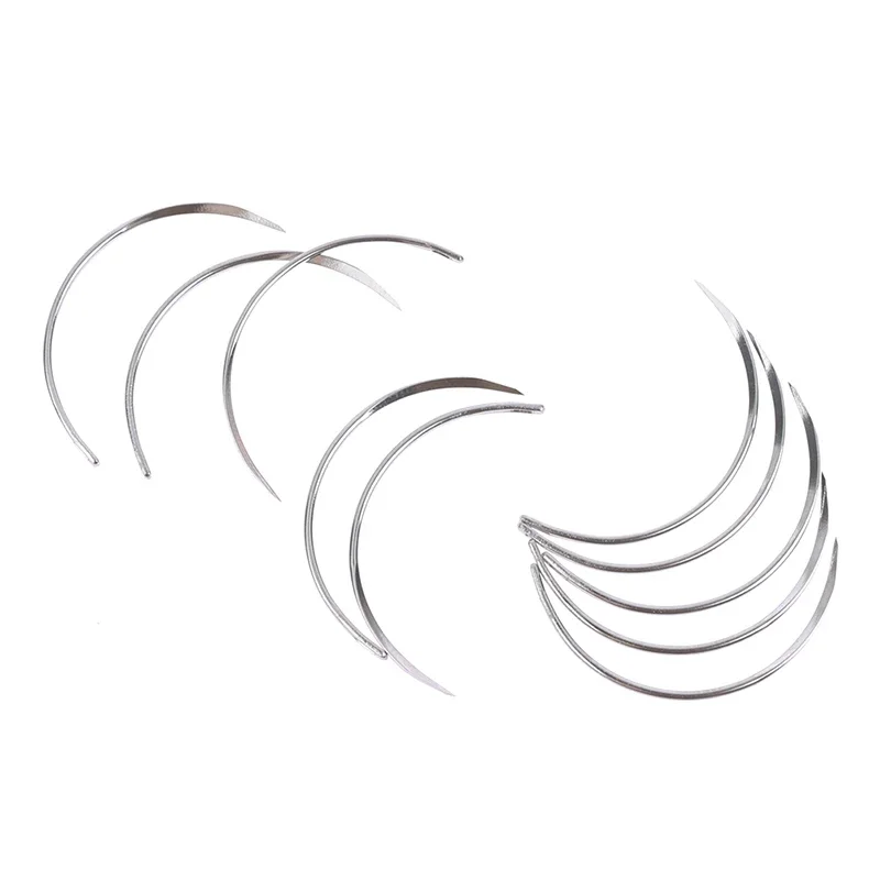 10 pçs metal 1/2 canto agulha médica sutura ferramenta cirúrgica agulha curvada grande olho couro curvo agulha de costura tecelagem agulha