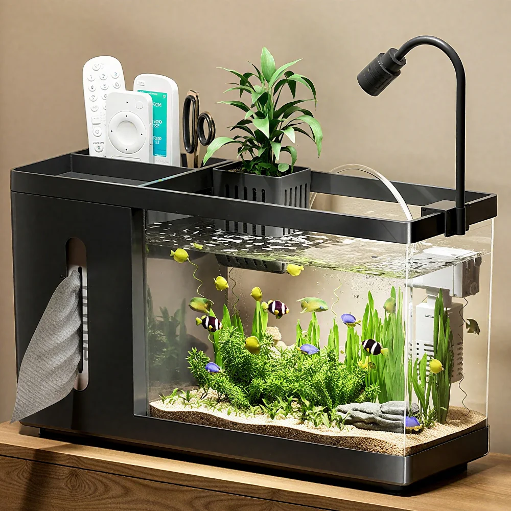 Pecera de acuario con filtro, bomba de agua, pecera acrílica, decoraciones de mesa, pecera para peces Betta, camarones, plantas acuáticas