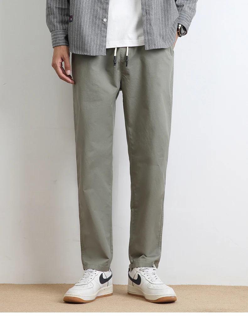 High Quality Summer Thin Men's Casual Pants 95%Cotton Breathable Solid Color Outdoor Elastic Waist Chino Trousers Male Amekaji