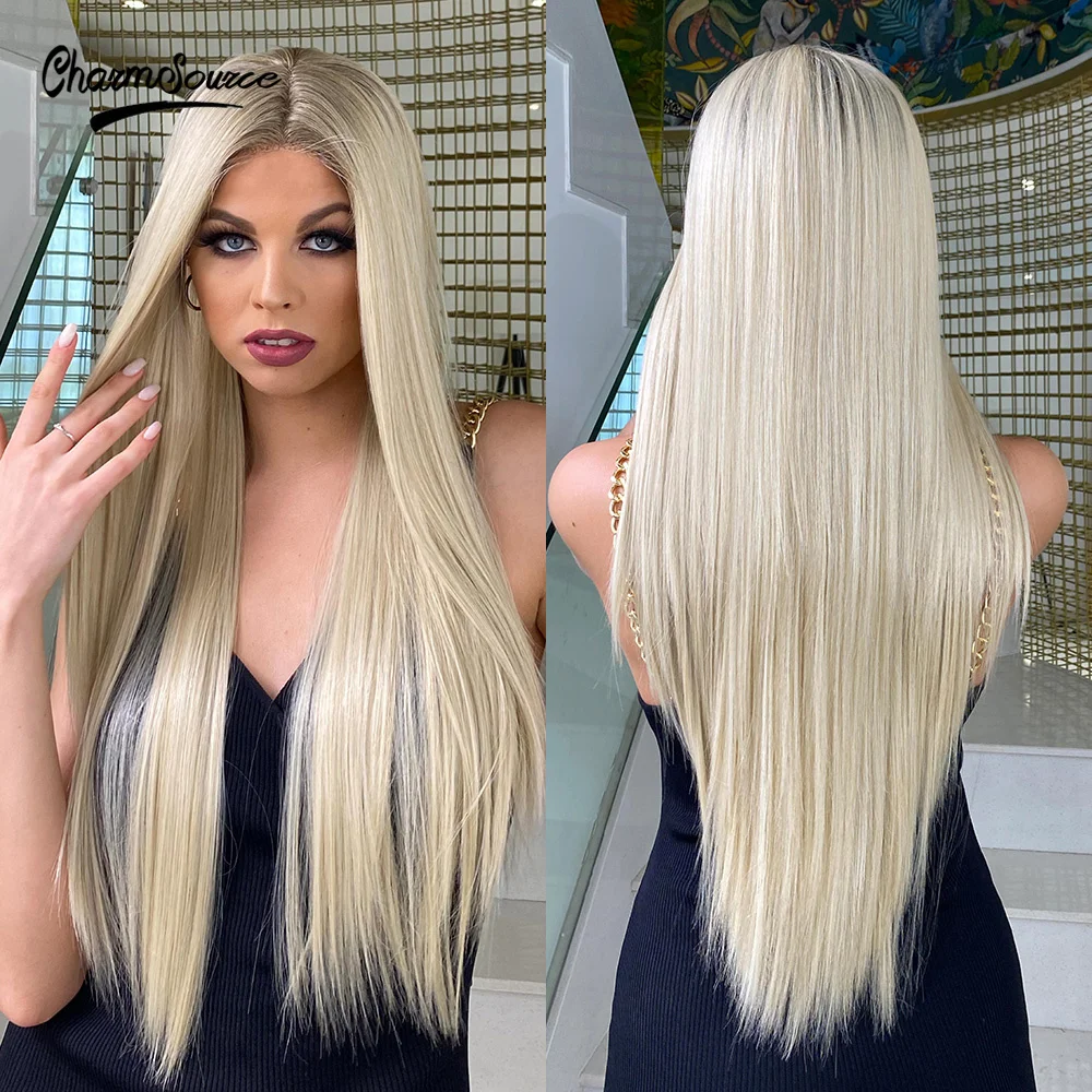 oneNonly Lace Front Wig Long Straight Blonde Wigs for Women Daily Party Cosplay Wedding High Density