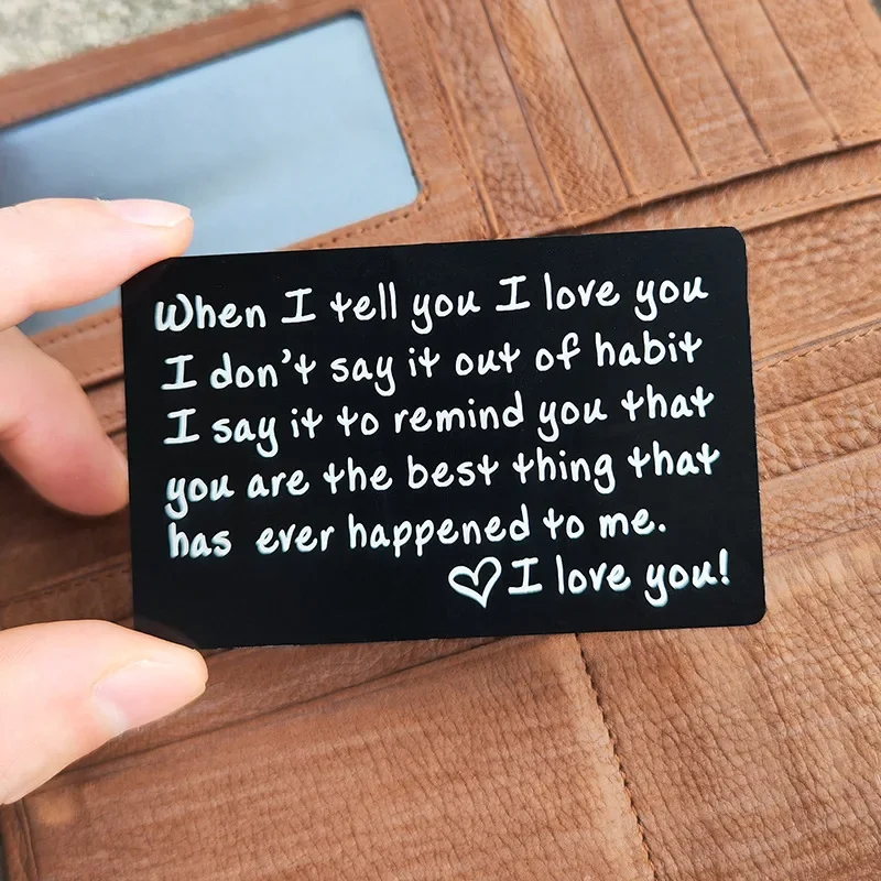 Tarjeta de metal personalizada cuando te digo, te amo, postal, tarjeta de visita, billetera con letras, tarjeta de confesión