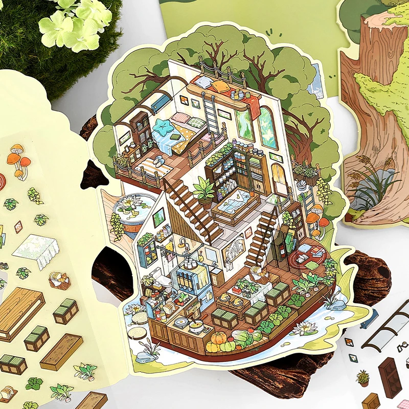 12 قطعة من سلسلة رصاصة المقصورة السابعة 2.5D ملصقات ذات مناظر طبيعية خلابة مشهد مصغر مصنوع يدويًا ملصقات ذات مناظر طبيعية خلابة مثيرة للاهتمام أدوات مكتبية