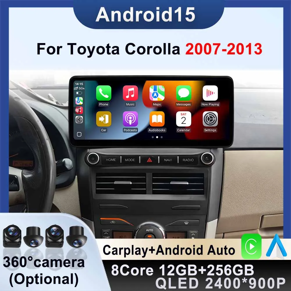 CarPlay GPS-Navigation Stereo für Toyota Corolla 2007–2013 Android Auto Bluetooth Multimedia Video Autoradio Player Android 15