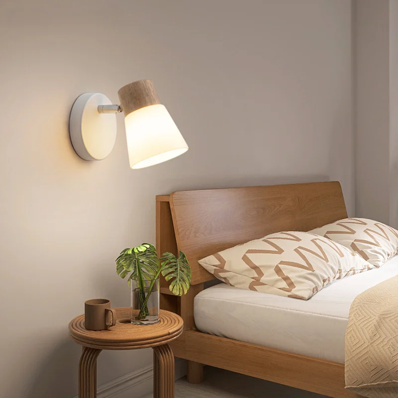 

Wall Light Nordic Bedroom Bedside 1/2head Lighting Fixture Simple Modern Wooden Background Makeup Mirror Headlight Wall Sconce