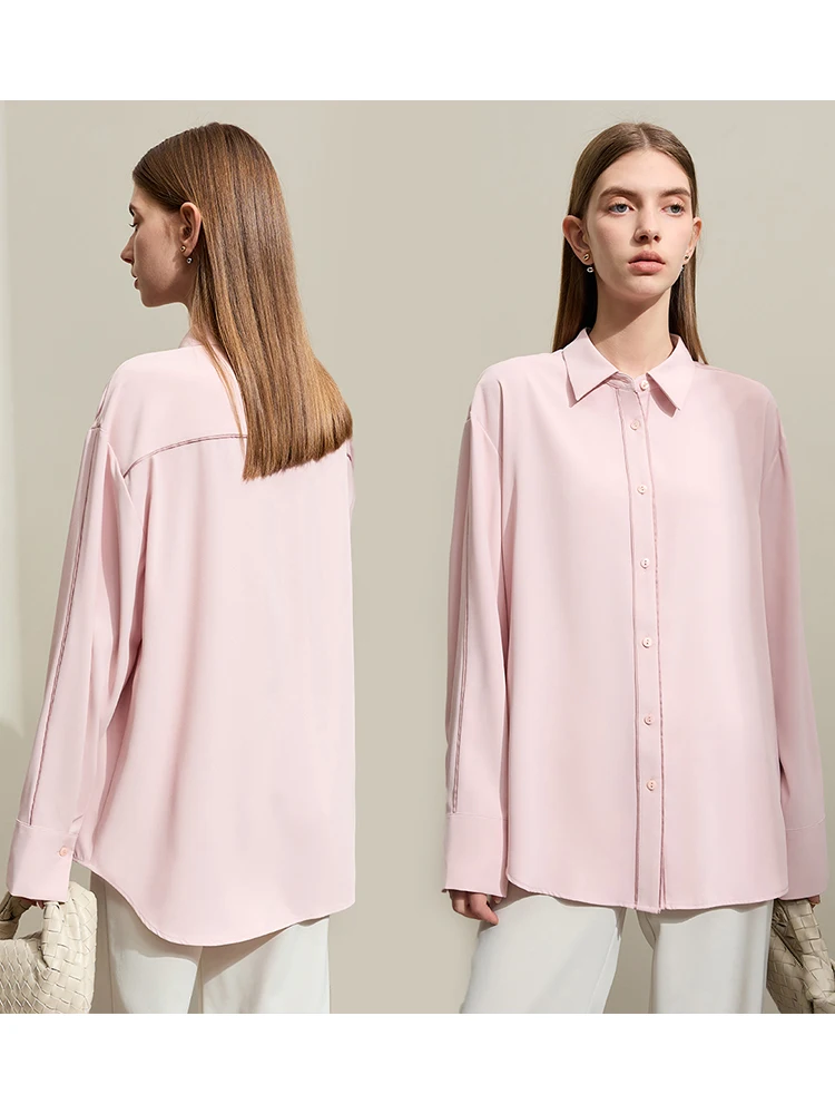 AMII Minimalism Women Shirt 2024 Spring New Commuter Lapel Straight Chiffon Long-sleeved Solid Shirts & Blouses Female 12421007