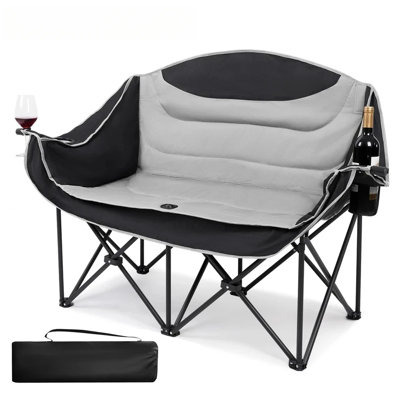 Oversized Double Camping Chair Outdoor Folding Loveseat Camping Chairs with Cup and Wine Glass Holder for Picnic Beach