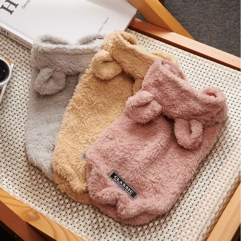 

Warm Fleece Pet Clothes Cute Rabbit Ears Coat Small Medium Dog Cat Shirt Jacket Teddy French Bulldog Chihuahua Winter Outfit