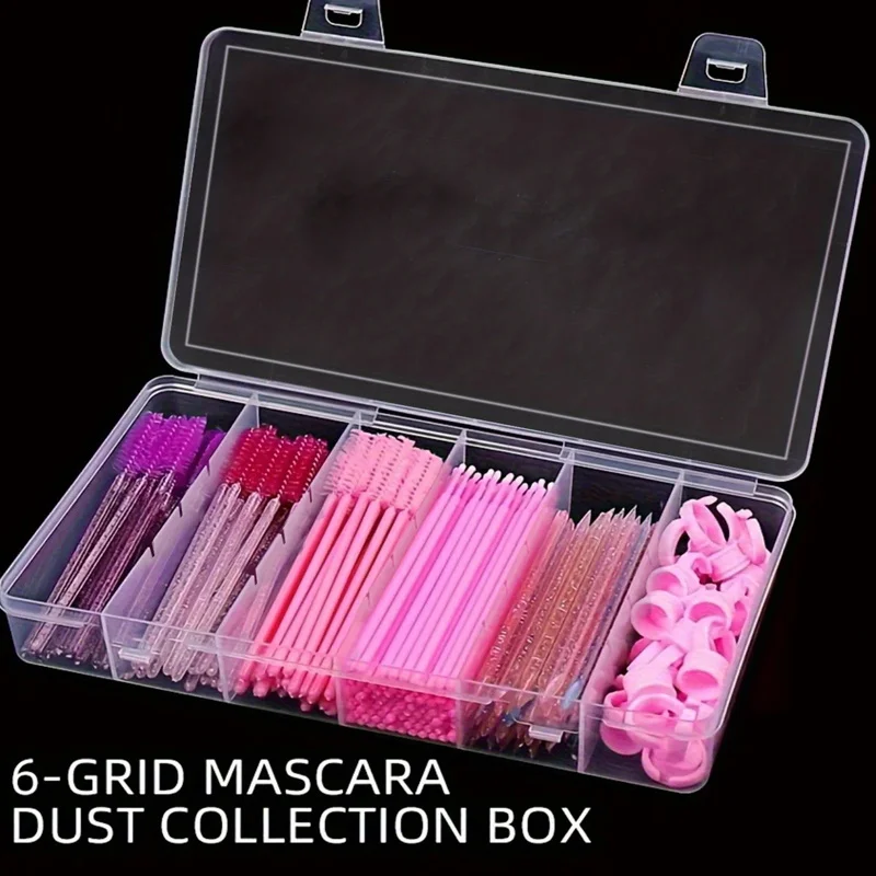 Boîte de rangement à 6 compartiments, boîte de rangement de bijoux en plastique, adaptée aux cils, finition domestique noire pour les yeux, transparente anti-poussière